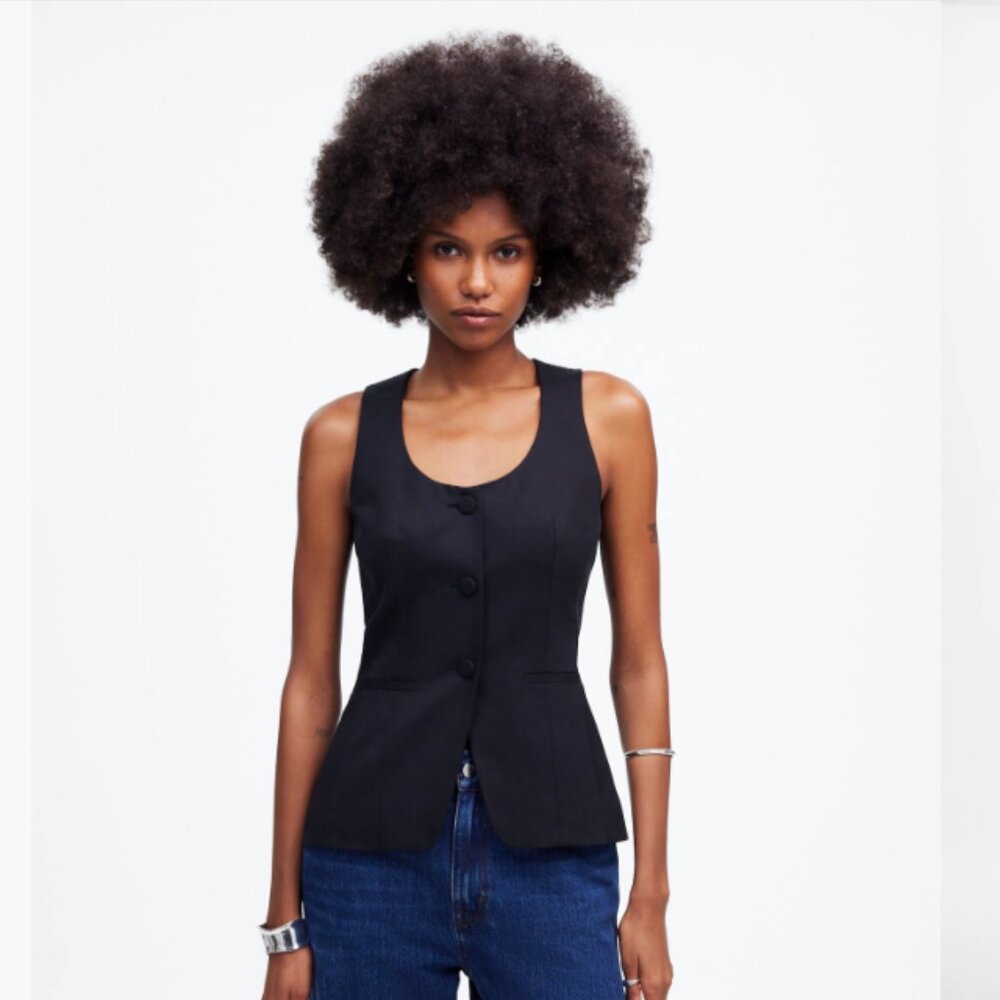 Madewell Scoopneck Cutaway Vest in Drapey Twill – Size 12 (Runs Small)